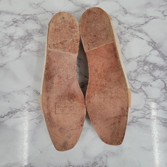 Liz Claiborne Vintage Beige Woven and Tan Leather Flats Loafers Shoes Preppy - Picture 11 of 12